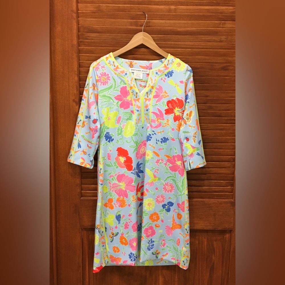 Gretchen Scott Jersey Split Neck Dress Periwinkle Sizes M, XL
